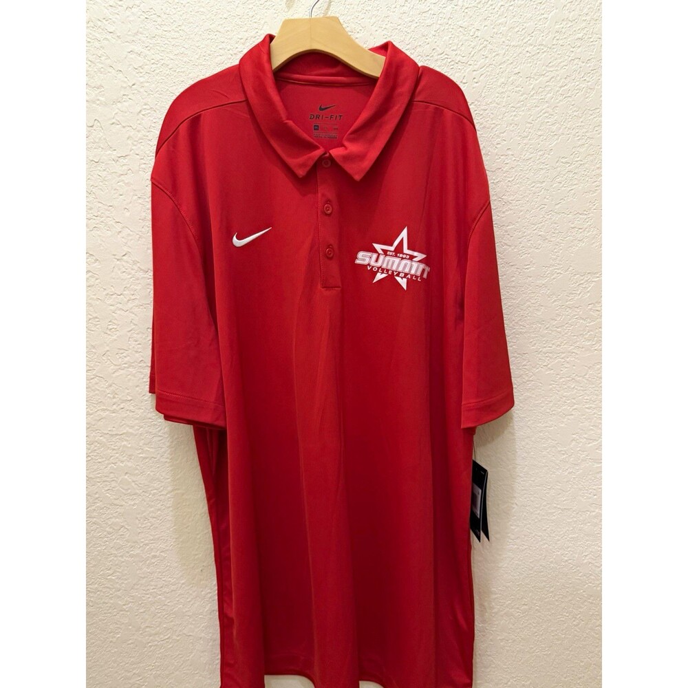 Nike Dri-FIT Men's Red Solid Short Sleeve Logo Polo Shirt Moisture Wicking XXL